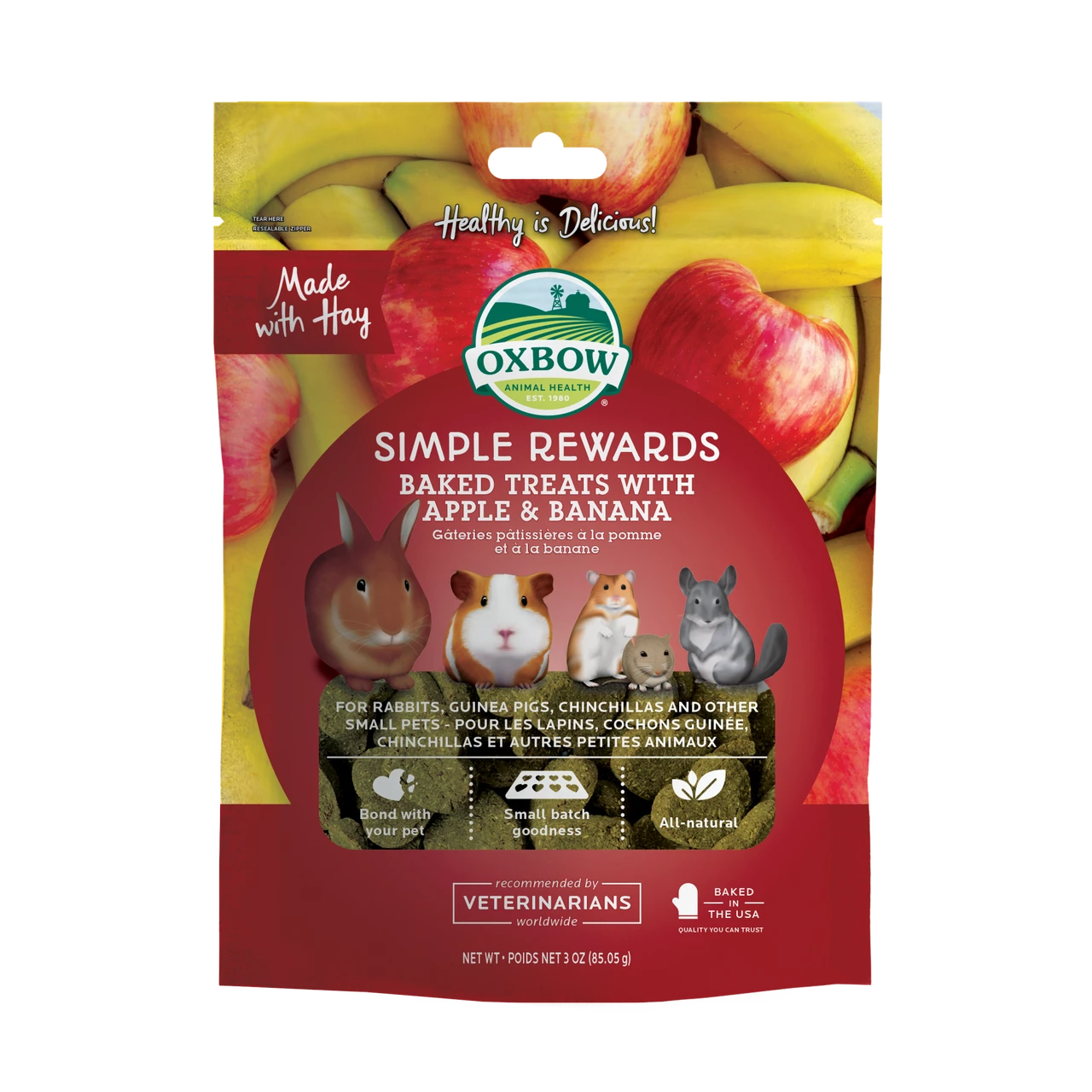 Oxbow Animal Health Simple Rewards Baked Small Animal Treats W/Apple & Banana 3oz